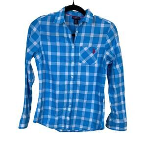 US Polo Assn Blue White Plaid Shirt XS